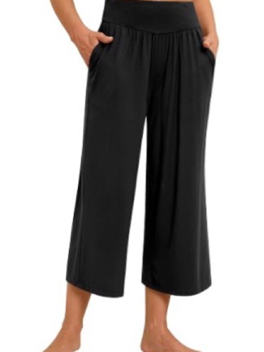 Amazon Black Wide-Leg Cropped Palazzo Pants with Pockets